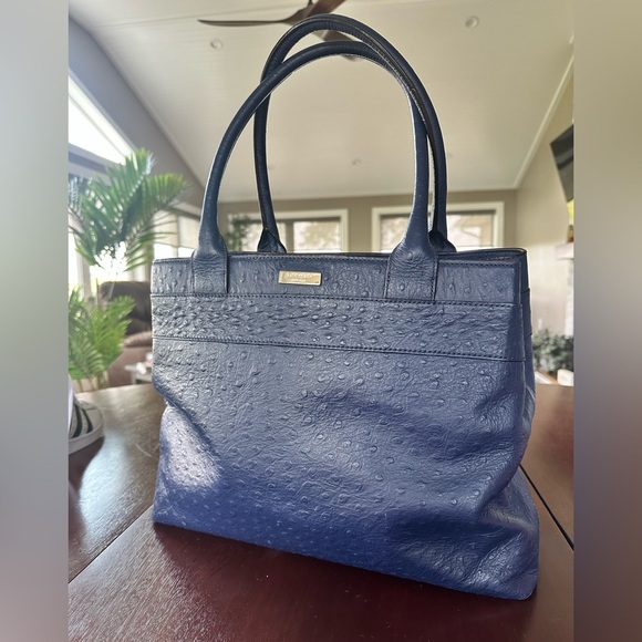 GORGEOUS! Kate‎ Spade Navy Ostrich Harmony Valencia Road Embossed Large Tote Bag - Picture 1 of 16